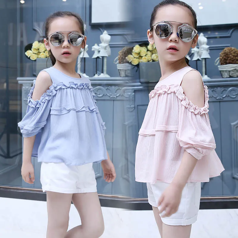 

Children's clothing female child short-sleeve T-shirt 2016new child chiffon top child solid color all-match short-sleeve T-shirt
