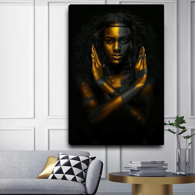 Pintura al óleo sobre lienzo de mujer india desnuda, carteles e impresiones de arte de pared escandinavo para sala de estar, negro y dorado africano Pintura al óleo sobre lienzo de mujer india desnuda, carteles e impresiones de arte de pared escandinavo para sala de estar, negro y dorado africano