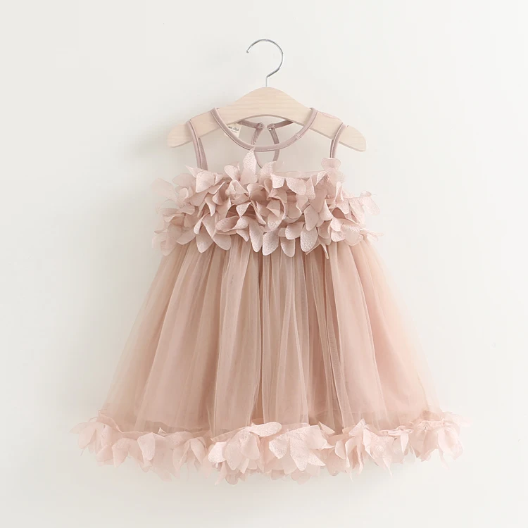 Girls Dress 2017 New Summer Mesh Girls Clothes Pink Applique Princess Dress Children Summer Clothes Baby