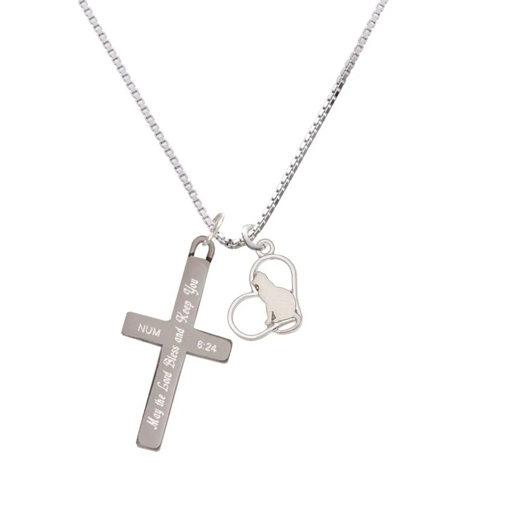 Cat Silhouette Heart - Bless and Keep You - Cross Necklace