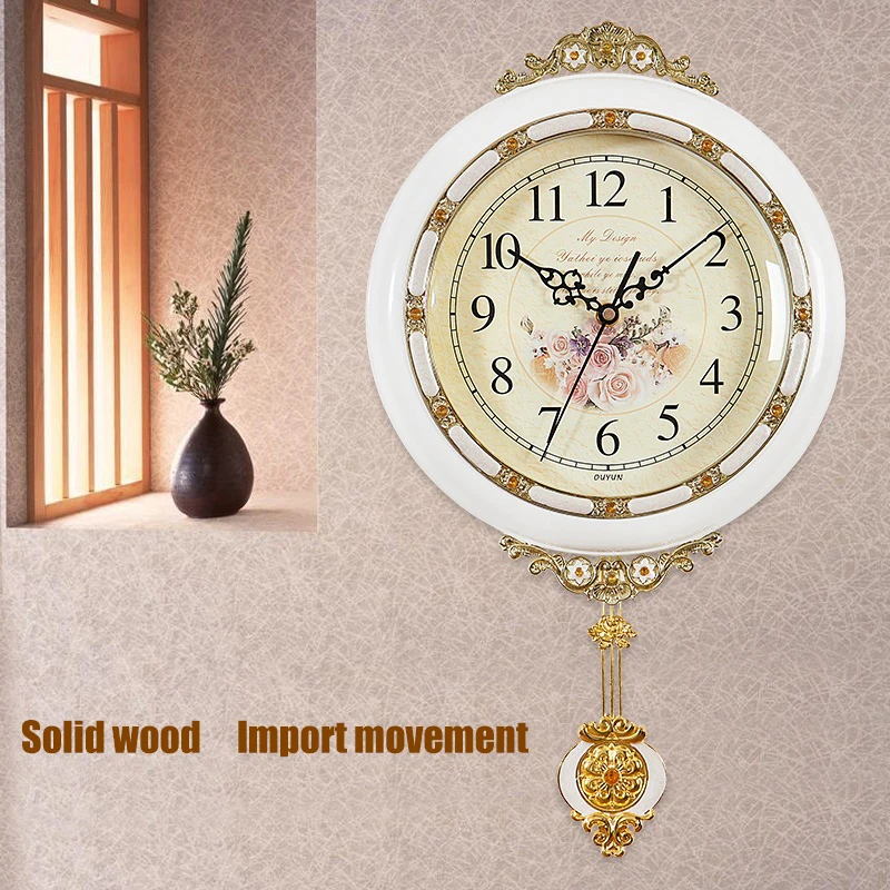 

Solid Wood Large Wall Clock Modern Design European Retro Swinging Clocks Silent Quartz Clock Movement Home Decor Living Room Bar