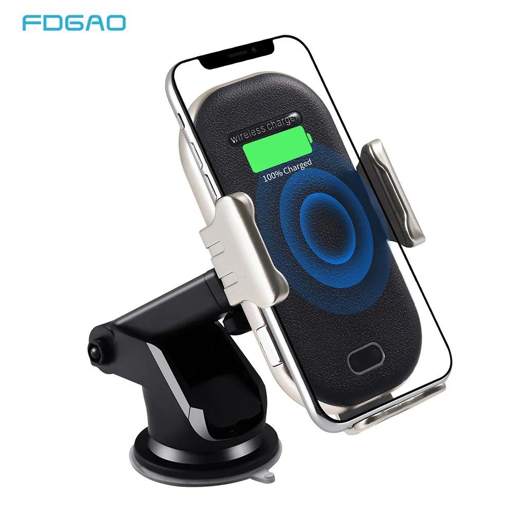 FDGAO 10W Qi Wireless Car Charger Automatic Clamping Fast Charging Phone Holder Mount for iPhone XR XS Max X 8 Samsung S10 S9 S8
