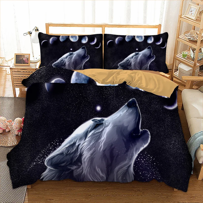 Dropshipping 3d wolf night moon Bedding set polyester Duvet Cover Bed Set Single Twin queen king size home textile