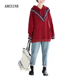ARCSINX бордовый для женщин Толстовка Bts негабаритных 6XL 5XL 4XL модный Пэчворк Трикотаж повседневные толстовки и свитшоты