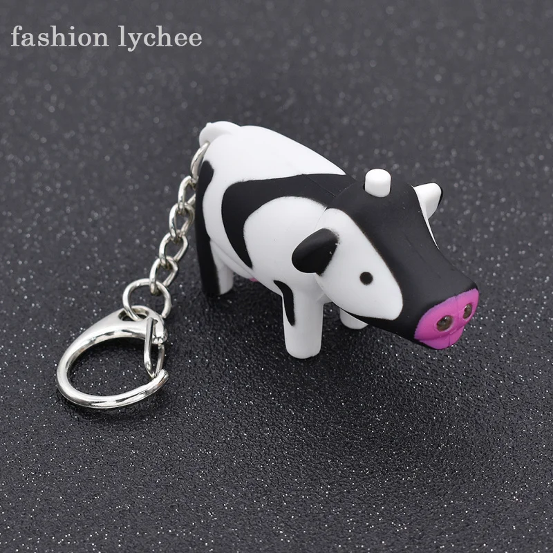 

fashion lychee Cute LED Cow Cattle Keychain Keyring Plastic Key Ring Children Toys Car Bag Hanging Pendant Deco Accessories
