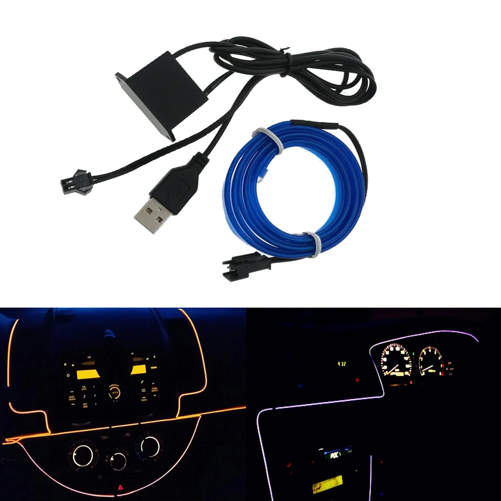 1M EL Wire 6mm Dance Party Car Decor Lighting Flexible Rope Tube light With USB Cigarette Driver Atmosphere lamp | Автомобили и