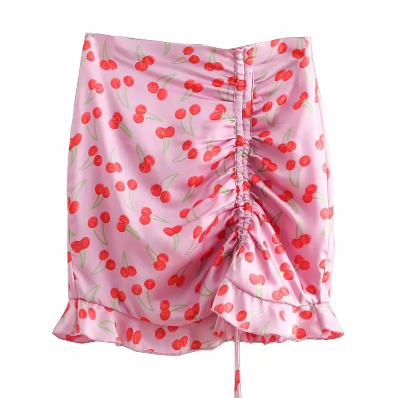 Европейская и американская мода BB40-9005 draw string printed fold вишневые юбки 0216