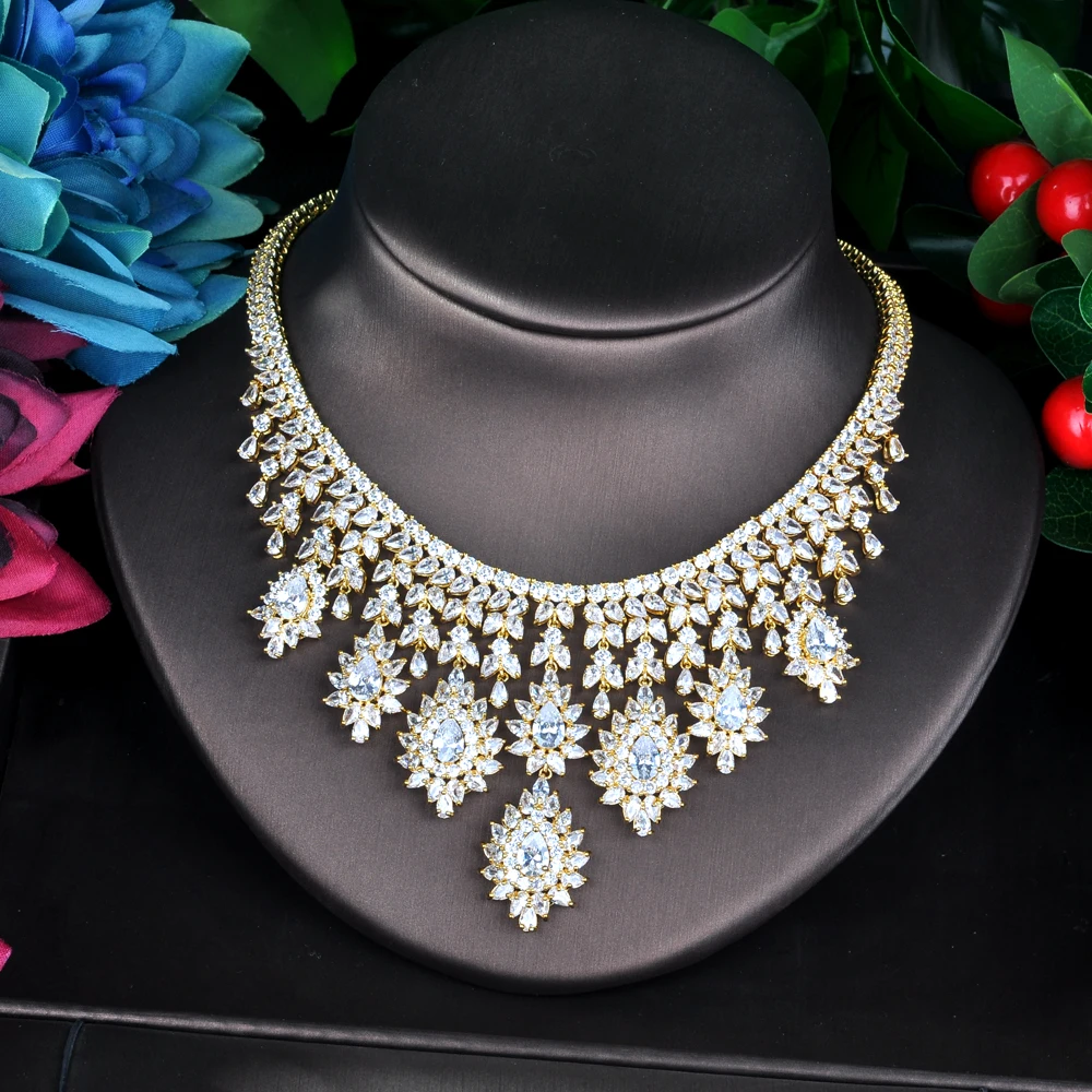 HIBRIDE Charm Gold Color AAA Cubic Zirconia Jewelry Sets for Women Bridal Wedding Sets 4 Pcs Earring Necklace Ring BraceletN-947 - Image 3