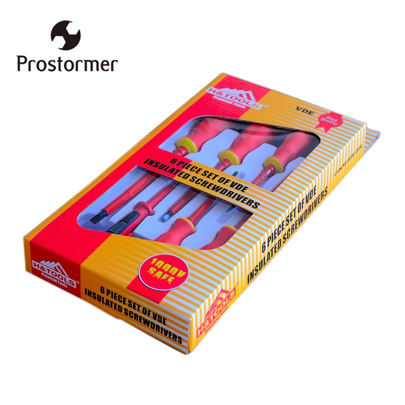 

Prostormer 6pcs Insulated Screwdriver Set High Voltage 1000V Magnetic Phillips Slotted Electrician Screwdriver Hand Tools D3004