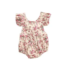 CHAMSGEND летние новорожденных Одежда для детей; малышей; девочек с цветочным узором с рукавами-крылышками и комбинезон одежда P50 may31