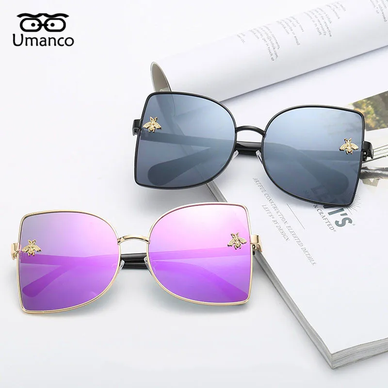 

Umanco 2018 New Oversized Sunglasses Women Men Vintage Fashion Gold Bee Sun Glasses Male Female Metal Big Frame Shades Eyewear