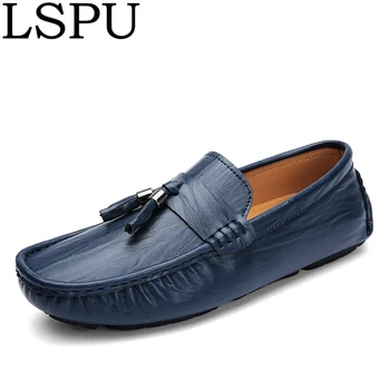

New Arrival Genuine Leather Fashion Men Loafers Slip On Breathable Comfy Driving Shoes Male Moccasins Boat Shoes Plus Size 38-46