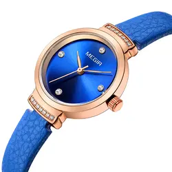 MEGIR Женская мода синий женские кварцевые часы кожаные высококачественный ремешок для часов повседневные водостойкие наручные часы