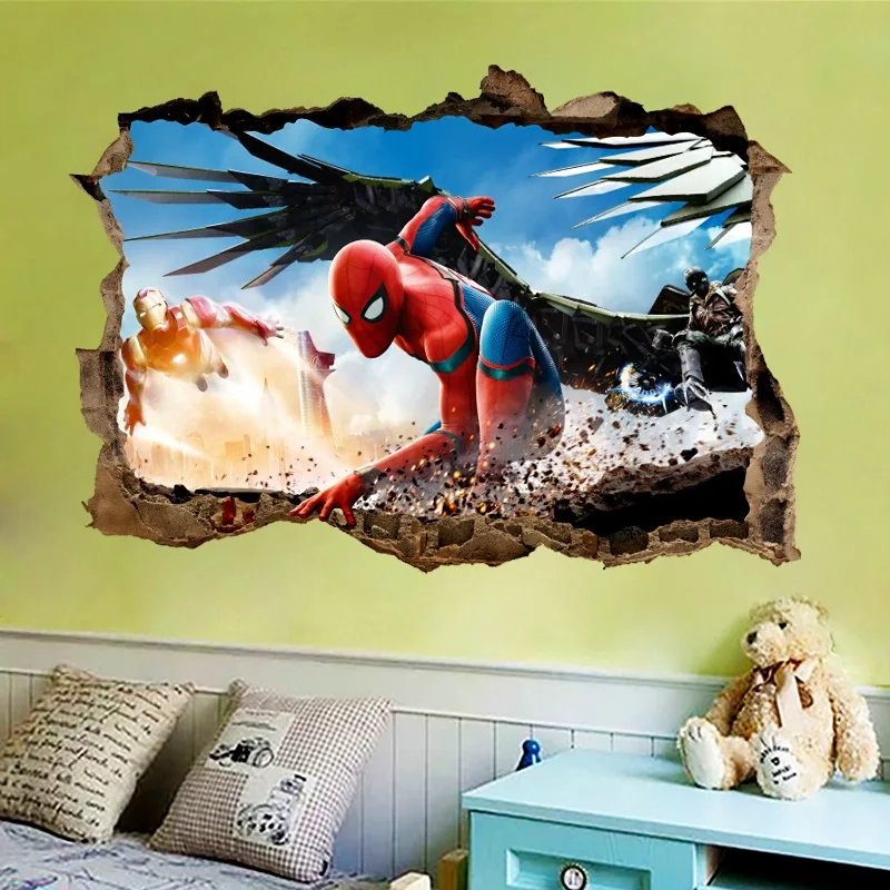 Новейшие 3d наклейки на стены с изображением Человека-паука для детской комнаты, домашний декор, Мультяшные Наклейки на стены, ПВХ Фреска, художественные подарки для мальчиков