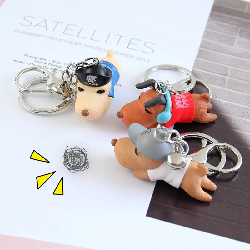 

new Cartoon 3D Cute Pet Dog Bulldog Car Keychain Animal Lovely Pug Husky Keyring Bag Charm Trinket Toy For Men Woman Jewelry
