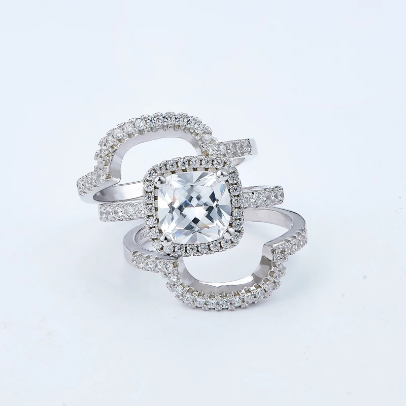 2019 new design Luxury 3 pcs 925 sterling Silver Ring cushion cut Engagement Wedding Ring for Women LR4308S