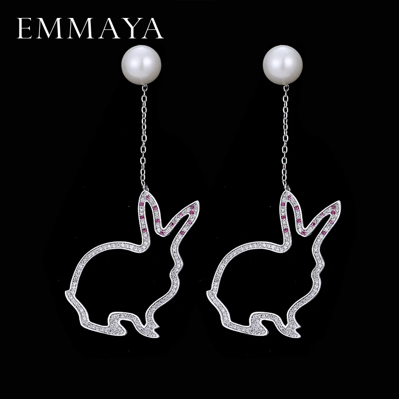 

EMMAYA New Fashion Ear Zircon Earrings Cute Rabbit Animal Drop Earrings for Women High Quality