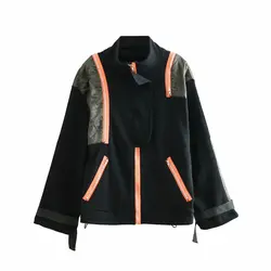 2019 весна женские Лоскутные джоггеры куртки Уличная молния полосатые пальто женские контрастные цвета Harajuku девушки свободный наряд