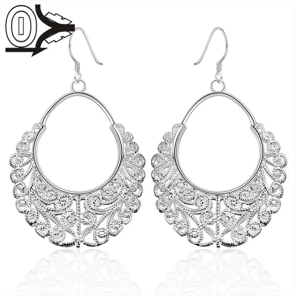 

Free Shipping!!Wholesale Silver Plated Earring,Wedding Jewelry Accessories,Fashion Hollow Weaves Flower Waterdrop Women Earrings