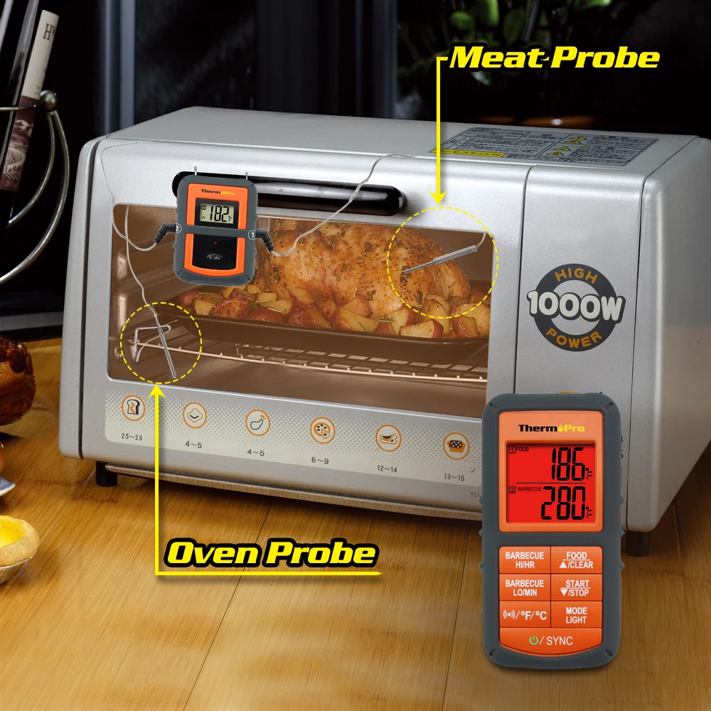 Термопро TP-08S дистанционный беспроводной Кухонный Термометр-дистанционный барбекю, коптильня, гриль, духовка, мясо-мониторы еда от 300 футов