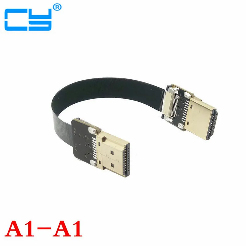 FPV HDMI Type A Male & Female to Down & UP Angled 90 Degree HDTV FPC Flat Cable for Multicopter Aerial Photography 10cm-100cm