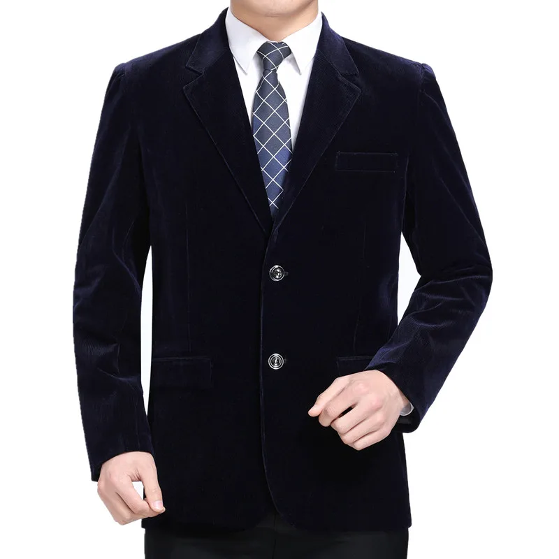 Mens Blazer Middle-aged Men's Business Casual Suit Corduroy Jacket spring and autumn solid color mens blazer
