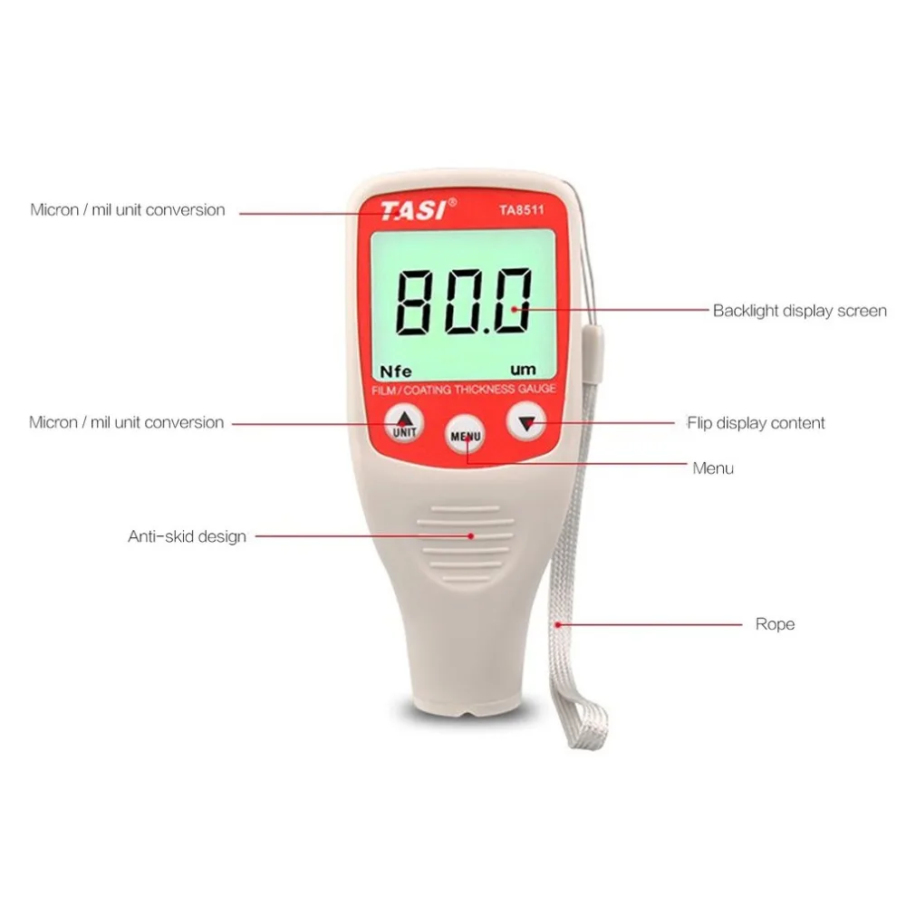TA8511 цифровой мини покрытие Толщина манометр автомобильный Краски Толщина метр Краски Толщина тестер ЖК-дисплей Толщина датчик