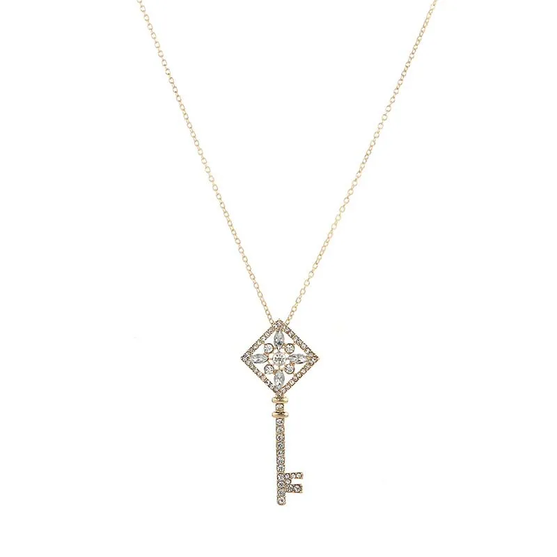 FUNIQUE 2018 Crystal Jewelry Rhombus Key Pendant Rhinestone Necklaces