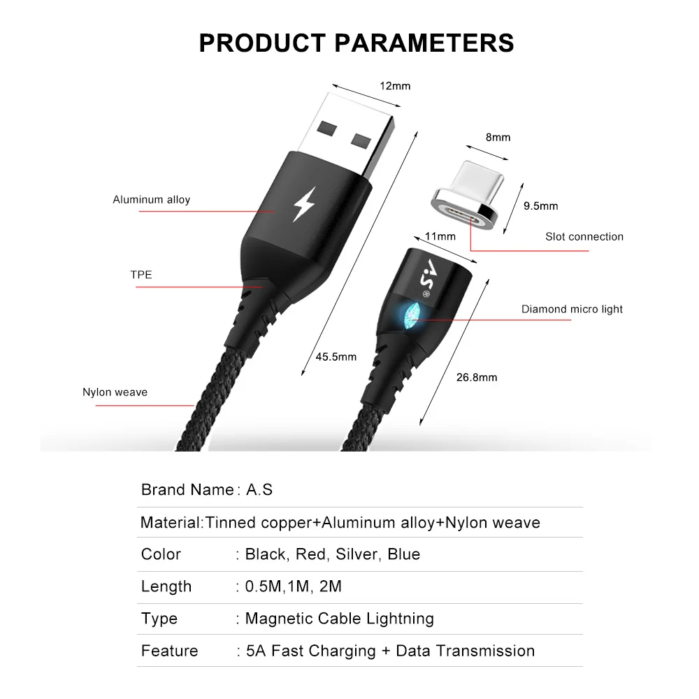 Магнитный USB C кабель для быстрой зарядки телефона type-C Магнитный адаптер зарядного устройства для huawei Xiaomi A2 Mi5 samsung Galaxy S9 шнур для передачи данных