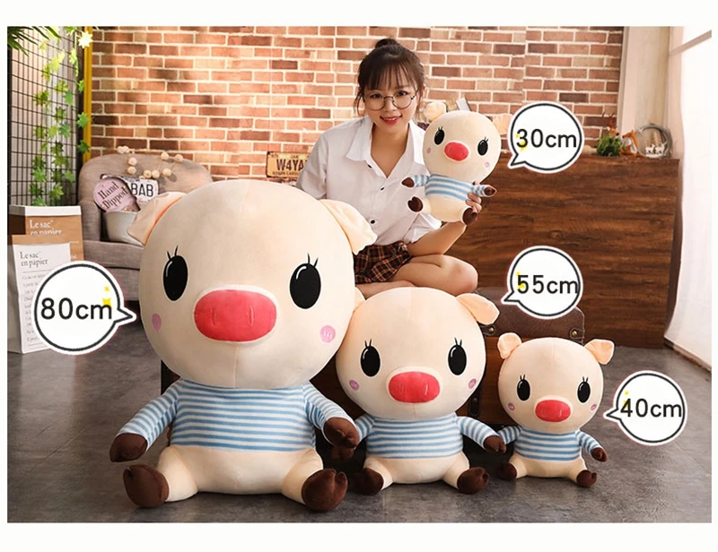 Dorimytrader Funny Cartoon Big Head Pig Plush Toy Giant Stuffed Anime Piggy Doll Creative Pillow for Children Gift Decoratin 31inch 80 DY50517 (8)