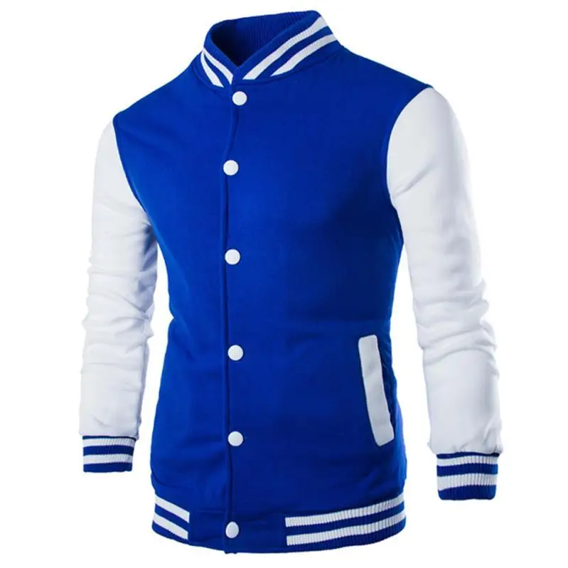 Повседневная брендовая мужская бейсбольная куртка из хлопка с длинным рукавом, пальто для любителей колледжа, мужские тонкие однобортные куртки со стоячим воротником - Цвет: Blue