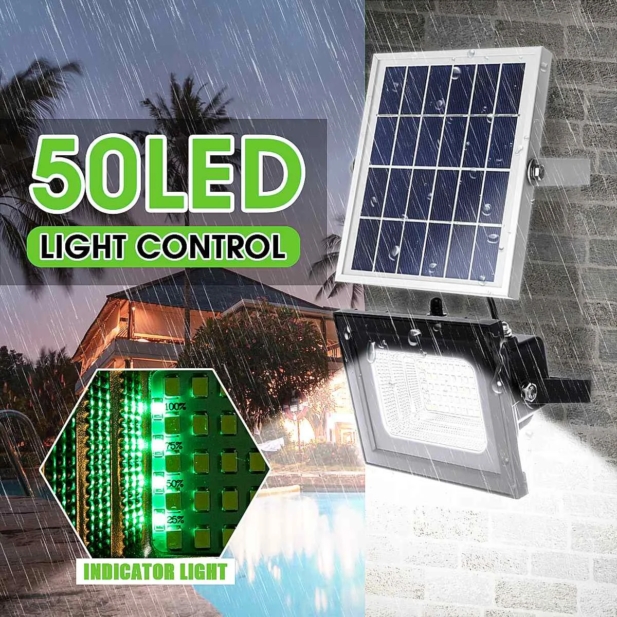 

Solar Powered Flood Lights 50led Outdoor Garden Lawn Landscape Lamps Waterproof Security Wall Lamps Floodlight +Light Control
