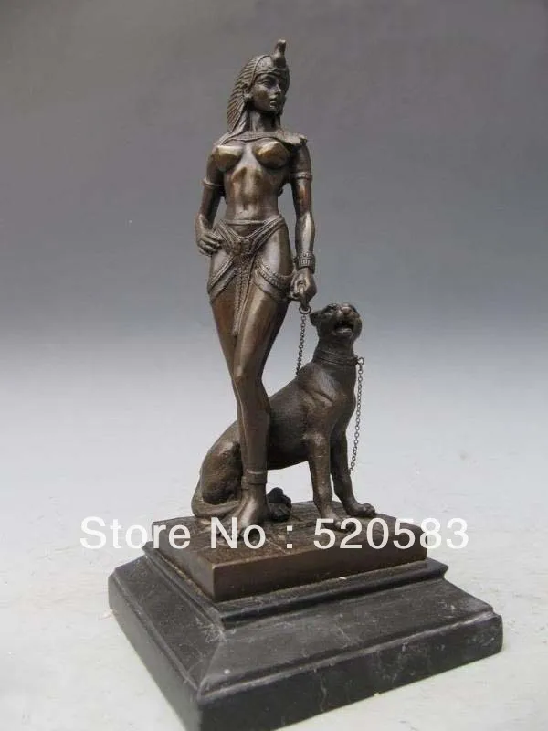 

free Egypt Nude Queen Cleopatra And Big Cat Bronze Art Statue fast