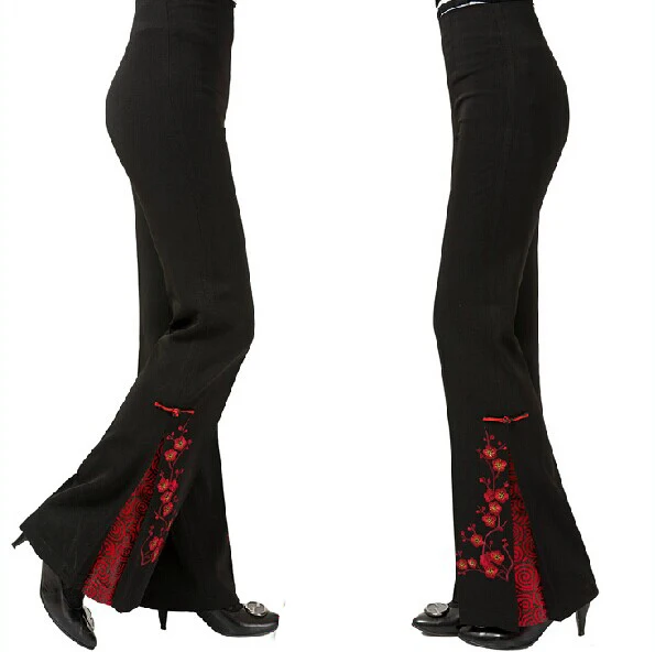 Новое поступление, много дизайнов, китайские традиционные женские расклешенные брюки с цветочной вышивкой, брюки WP02 - Цвет: No 4