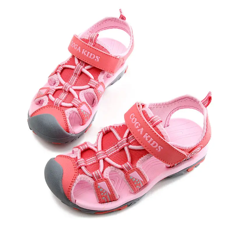 QIUTEXIONG детские сандалии, для девочек кожи; летняя обувь для женщин; сандалии для мальчиков; детская яркая пляжная обувь с резным узором, быстро сохнет, водонепроницаемые дышащие сандалии - Цвет: Pink