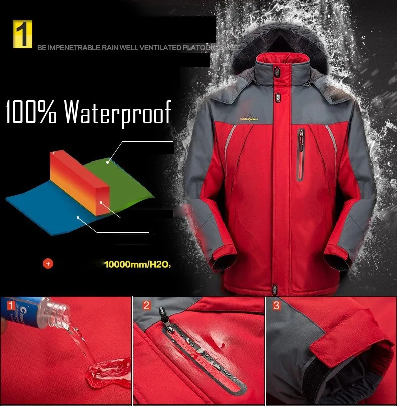 Зимняя куртка для мужчин и женщин, зимнее пальто плюс толстый бархат, теплая водонепроницаемая ветровка и парка 6XL-9XL черный/синий/красный