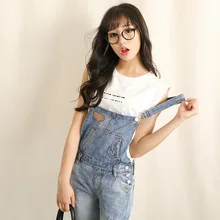 2015 summer new Korean Women hole denim overalls Siamese student suspenders jeans trousers children A0524