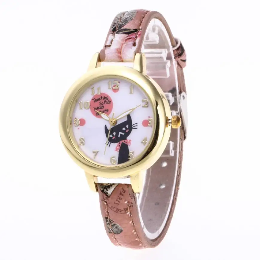 

New Tops 2018 Fashion Casual Woman Girl's Watch Leather Band Analog Quartz Round Alloy Wrist Watch lovers' Women Watches 30P