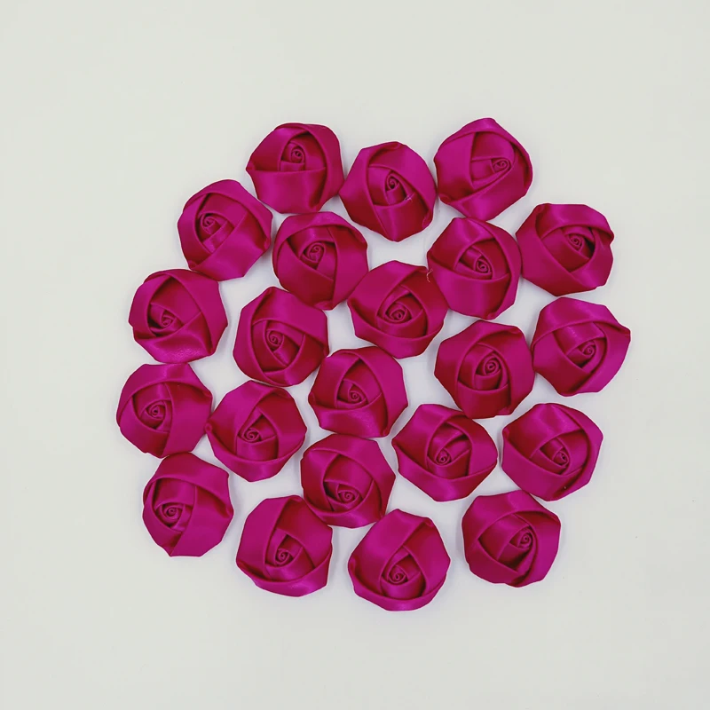 20 шт./упак. фуксия Роза ручной работы Диаметр 3,5 см атласная лента с розами Искусственные цветы «сделай сам» Свадебный Цветочный букет аксессуары