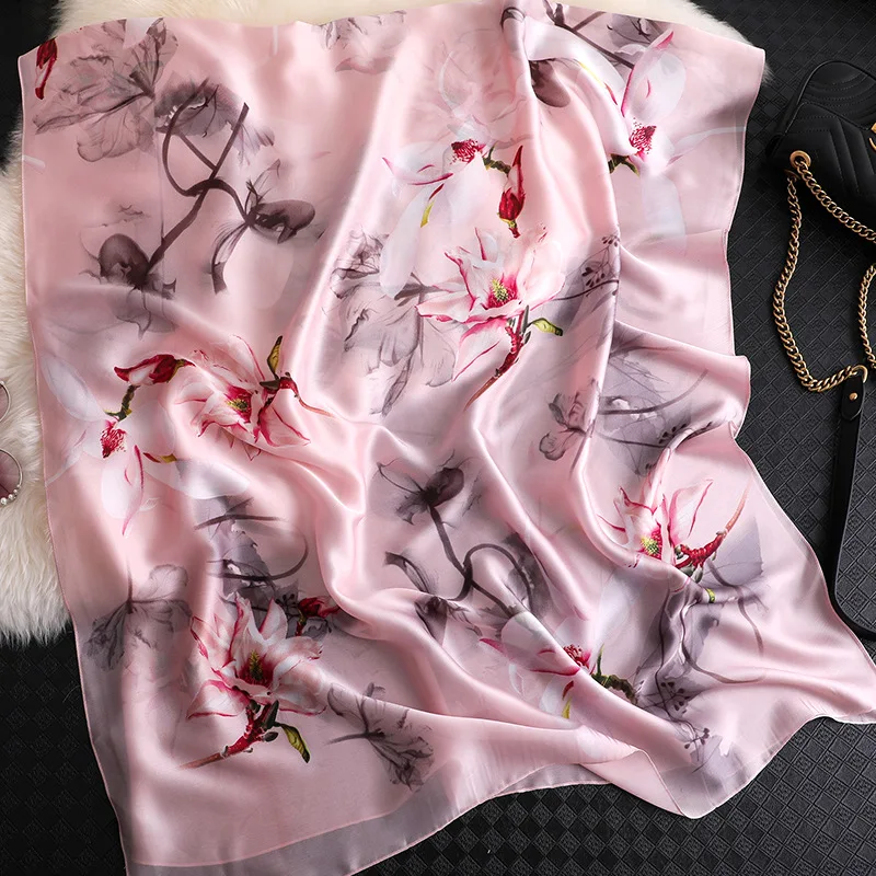 

Women Luxury Brand Spain Luxury Brand Retro Floral 100% Natural Silk Scarf Pashmina Shawl Long Bandanas Bufanda Foulards Hijab