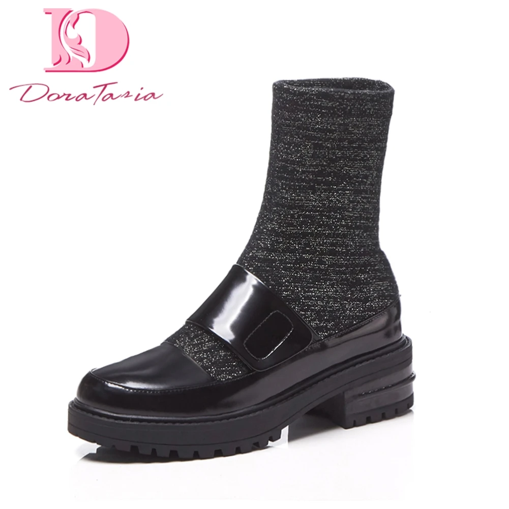 

Doratasia Brand dropship fashion genuine leather knitting autumn winter boots woman shoes leisure mid-calf boots women shoes