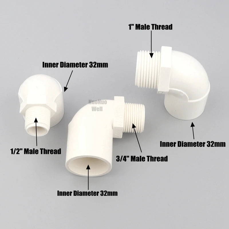 1 шт. 20 25 32 мм до 1/" 3/4" " наружная резьба локтевого сустава для полива сада белый ПВХ разъем 90 градусов равная муфта редуктора