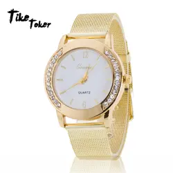 Роскошные брендовые нейтральные кварцевые часы для мужчин и женщин с бриллиантами золотые часы из нержавеющей стали аналоговые модные