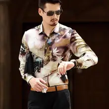 Мужская шелковая хлопковая рубашка с длинным рукавом в британском стиле, мужская повседневная деловая рубашка, тонкая рубашка с цветочным принтом для мужчин, тонкая мягкая рубашка