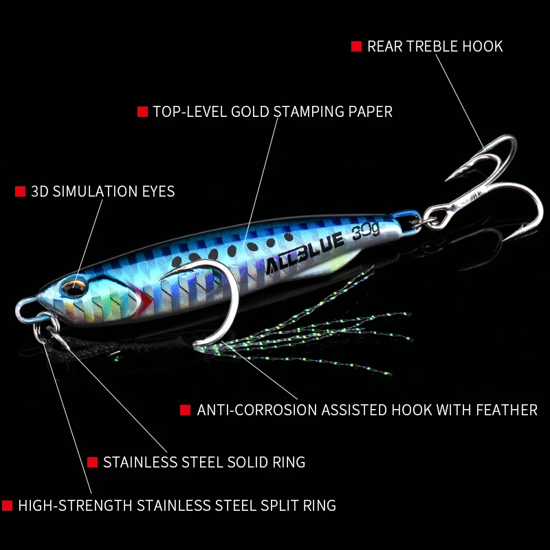 ALLBLUE DRAGER тонкая металлическая литая джиг ложка 20 г 30 Shore Drag Cast джигггинг свинцовая