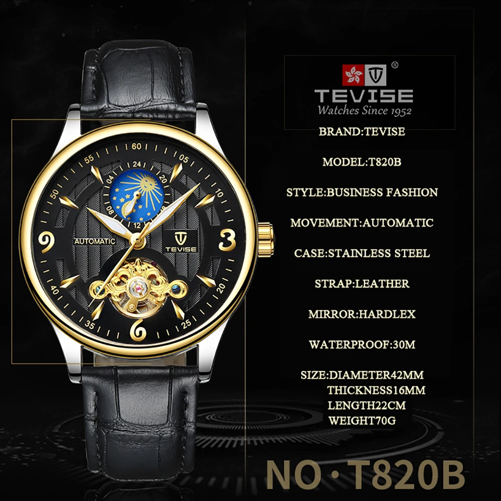 TEVISE светящиеся механические часы мужские полуавтоматические часы мужские спортивные наручные часы из нержавеющей стали водонепроницаемые наручные часы