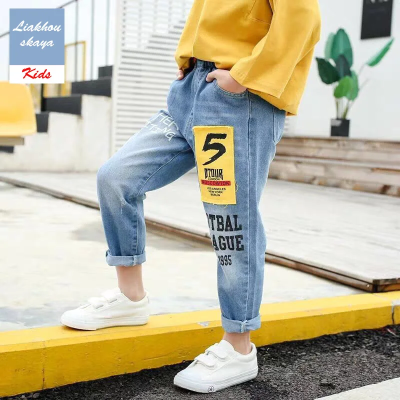 

Liakhouskaya Children Spring Autumn Jeans For Boy Pants Kids 2019 Fashion Teenager Ripped Style Denim Warm Pants Korean Clothes