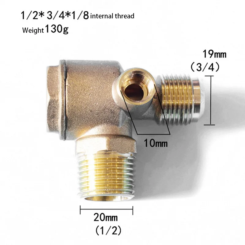 1 шт. 3 порта обратный клапан латунный внутренний/наружный обратный клапан/обратный клапан Соединитель Инструмент для воздушного компрессора высокая твердость - Цвет: 20x10x19mm internal