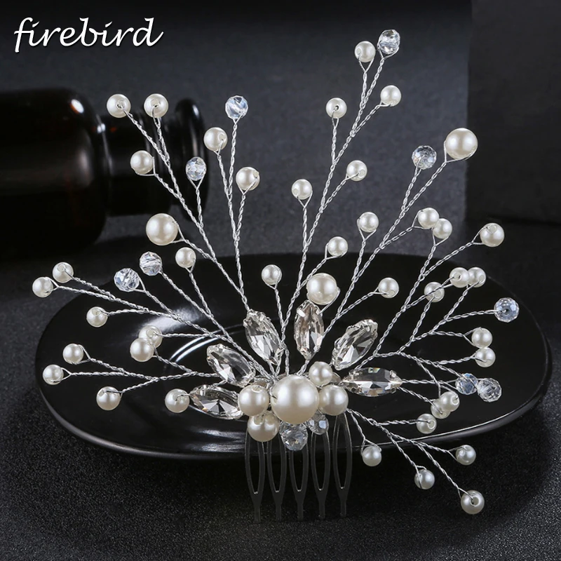 Handmade Silver Crystal Hair Comb Hairpins Pearl Tiara Rhinestone bijoux de Wedding Headpieces Accessories Party Prom Gift | Украшения и