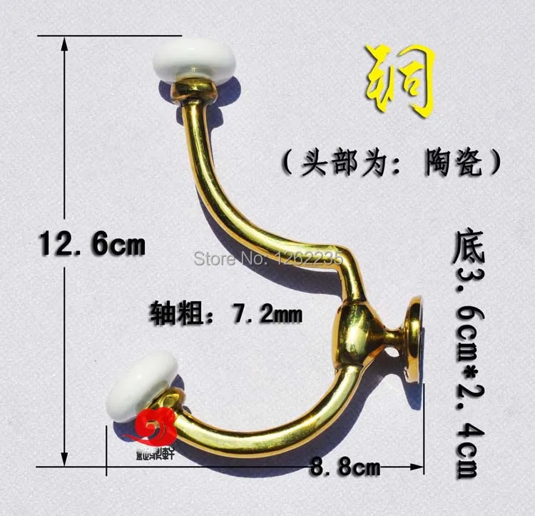126*88 мм Китайский античная медь тонкой крючок крючки Керамика Глава Крюк